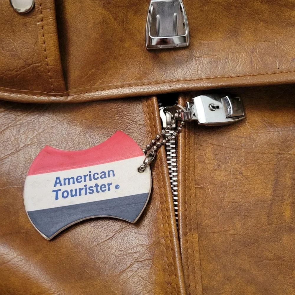 American Tourister Brown Leather Garment Bag Vintage‎ Suit Carrier Travel Keys